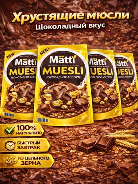 Мюсли запеченные Шоколадное Ассорти Matti 4шт по 250г