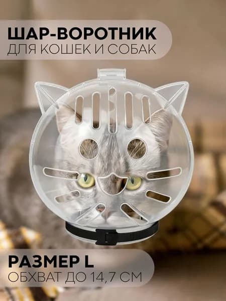 Намордник шар для кошек и мелких пород собак. Намордник шар пластиковый прозрачный круглой формы на голову для животных для обрезки когтей, мытья, стрижки.