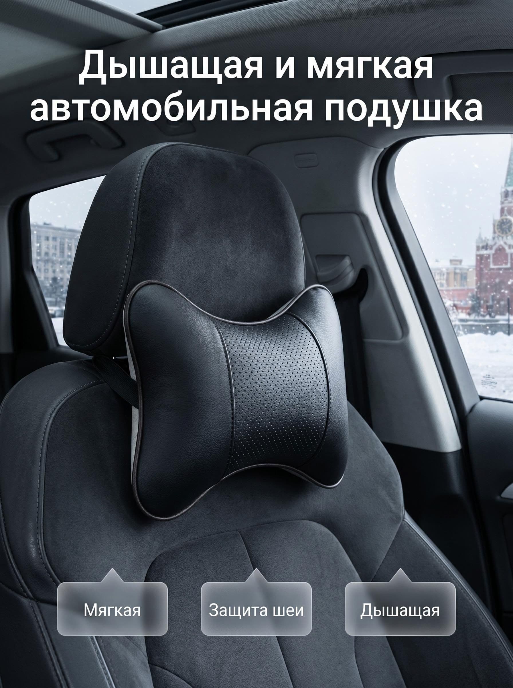 Подушка автомобильная На подголовник, Экокожа, 1 шт.