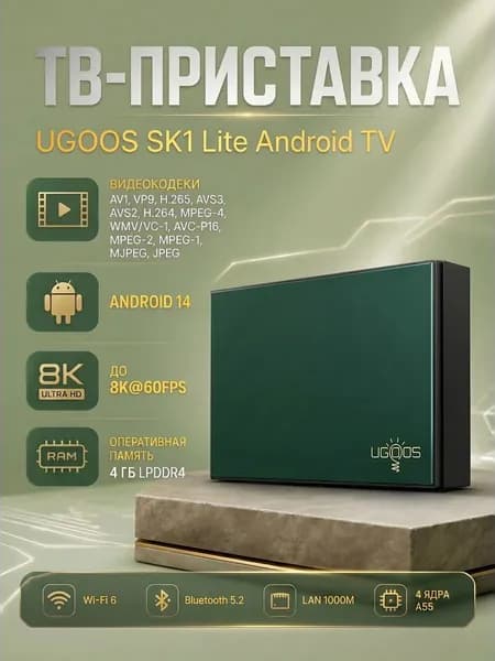ТВ-приставка UGOOS SK1 Lite Android TV / Смарт ТВ приставка