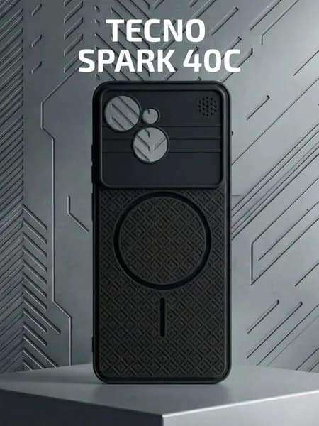 Чехол на Tecno Spark 40C / Чехол на Техно Спарк 40С с защитой камеры, противоударный, силиконовый, черный
