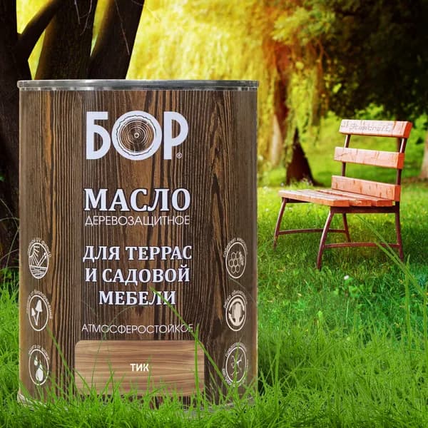 БОР Масло для дерева Моющаяся, до 150°, Шелковисто-матовое покрытие, 1 л, 0.64 кг, бежевый