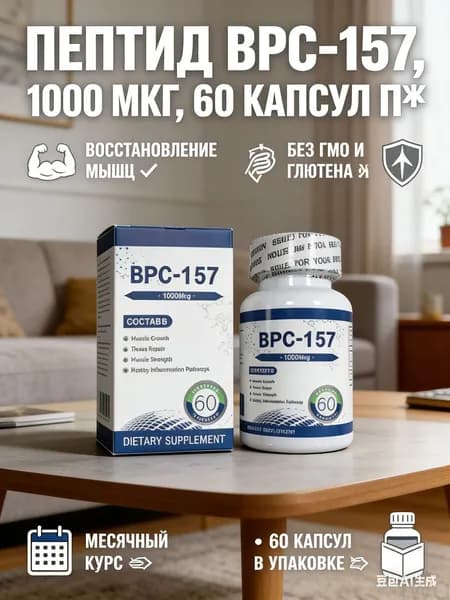 Капсулы с пептидом BPC-157, 1000 мкг, 60 шт, без ГМО, без глютена, для восстановления мышц и тренировок, спортивное питание