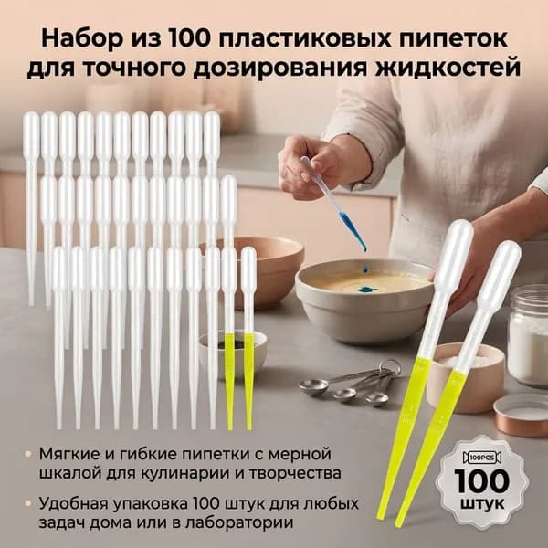 Пластиковая мерная пипетка 3 мл, 100 шт