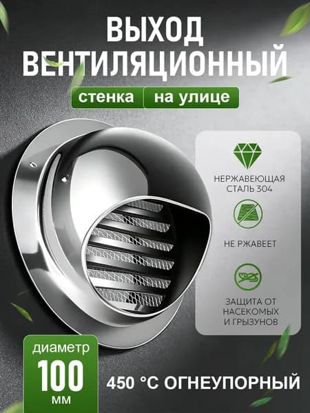 Стенной выход с решеткой и сеткой, 100 мм, из нержавеющей стали 304