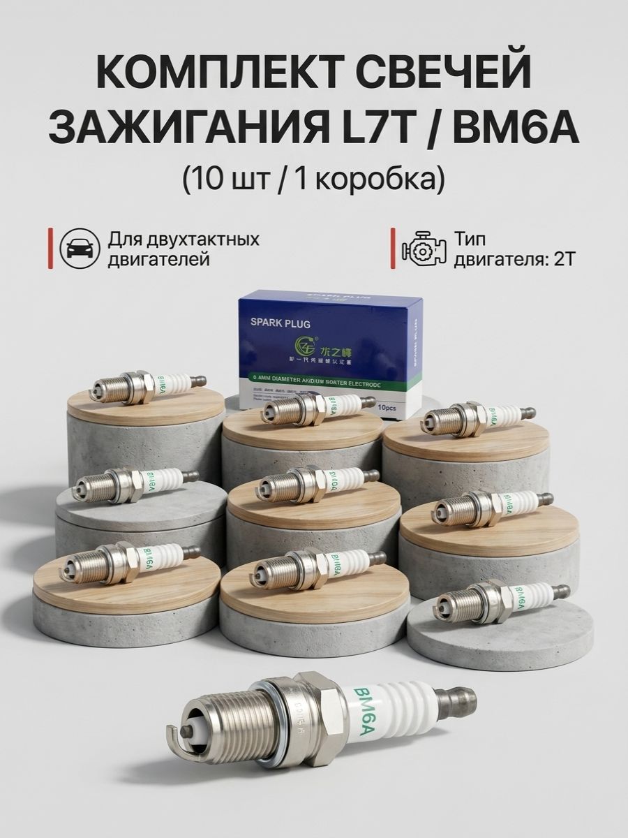 Комплект свечей зажигания L7T / BM6A для двухтактных двигателей (10 штук / 1 коробка)