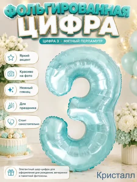 Цифровые шары 0-9 Tiffany Blue 32 дюйма, фольгированные для декора дня рождения