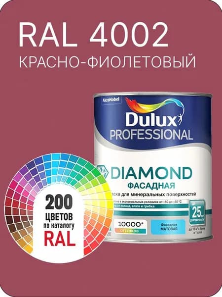 Краска для минеральных и деревянных фасадов Dulux Diamond цвет красно-фиолетовый Ral 4002 0.8 л.
