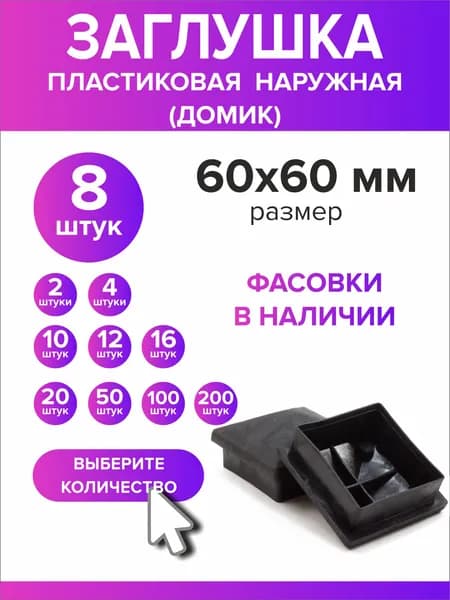 Заглушка для профильной трубы 60х60 мм наружная домик 8 штук