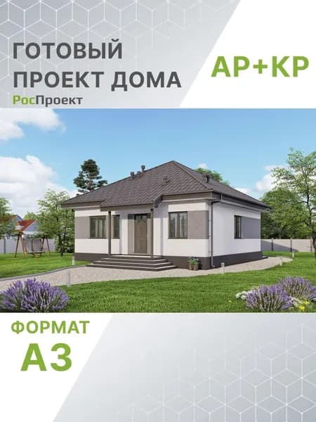 Проект RPg3432 - Одноэтажный дом с двумя спальнями и отделкой штукатуркой (70 м2, 9м x9м)