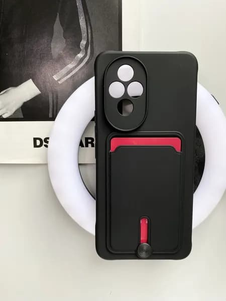 Чехол на Honor 200 черный с карманом для карты