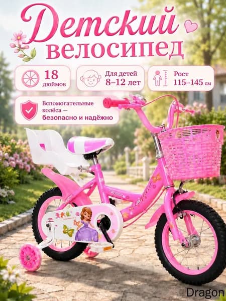 Детский двухколесный велосипед, 18 дюймов, подходит для детей ростом 105 120 см, возраст 3 6 лет.
