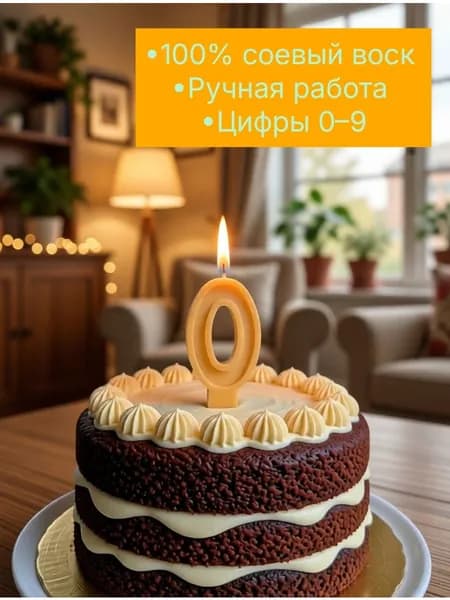 Свеча для торта Цифра "0", с шиммером, цвет жёлтый