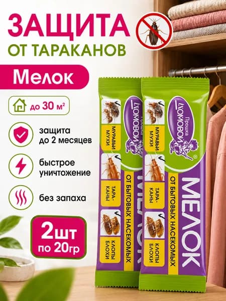 Домовой Прошка Мелок от тараканов, клопов, блох, муравьев, мух 2шт