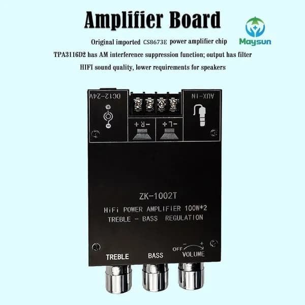 ZK-1002T 100 Вт * 2 чип, цифровой аудио усилитель платы, HIFI лихорадка 2.0 двухканальный стерео, AUX + Bluetooth 5.0 вход