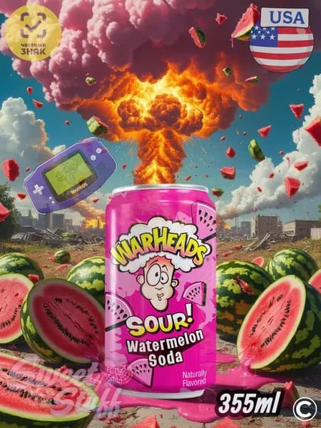 Напиток WARHEADS SOUR SODA АРБУЗ газированный 0.355л США