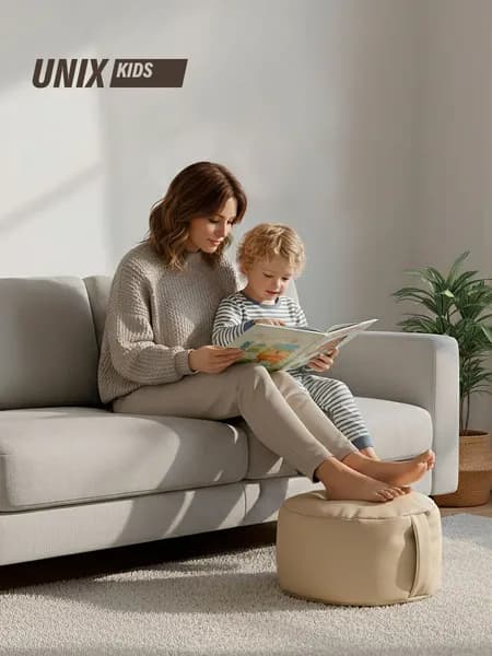 Пуфик детский круглый UNIX Kids Classic / Классик пуф мягкий бежевый, диаметр 34 см, до 50 кг, для дома и для улицы, водонепроницаемый, бежевый