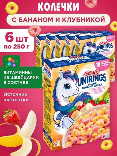 Готовый завтрак Колечки с бананом и клубникой Krosby, 6шт по 250г
