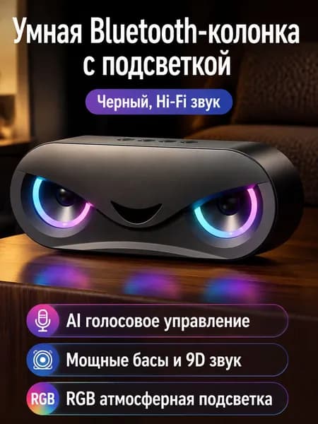 Умная колонка с AI-ассистентом, черная, с Bluetooth 5.2, FM-радио и поддержкой TF-карты