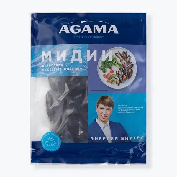 Мидии в створках в собственном соку 450 г, AGAMA