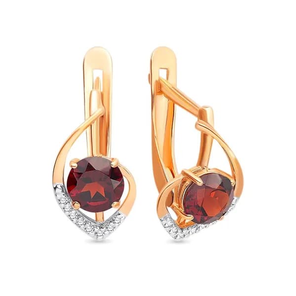 Серьги женские с гранатами и фианитами из красного золота 375 пробы 585GOLD