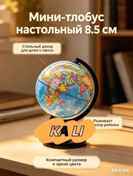 Глобус настольный сувенирный 8.5 см, политическая карта мира - маленький интерьерный глобус для декора, подарок ребенку и в офис