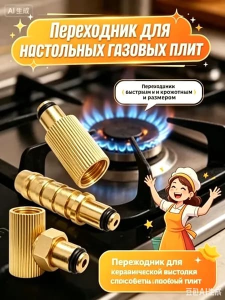 GEALFIS переходник для настольных газовых плит, стандартное резьбовое соединение, 1 штука. Универсальный адаптер для подключения газового оборудования в домашних условиях