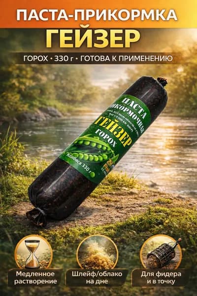 Паста-прикормка Гейзер, Горох, 330 г - для рыбалки на карпа, карася и леща, готовая прикормка для фидера