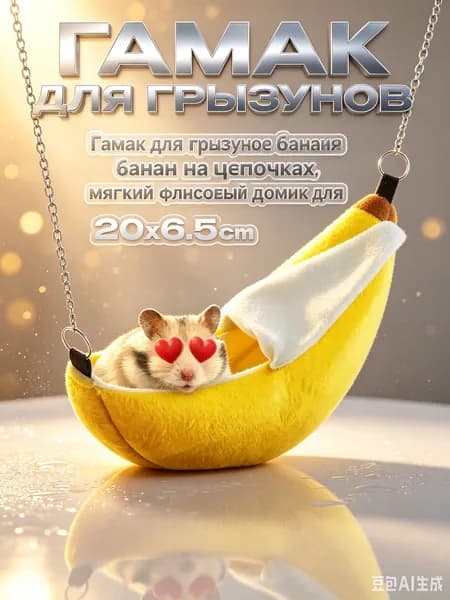 Мягкий флисовый гамак-домик в форме банана на цепочках, размер 20х6,5 см, подходит хомякам, декоративным