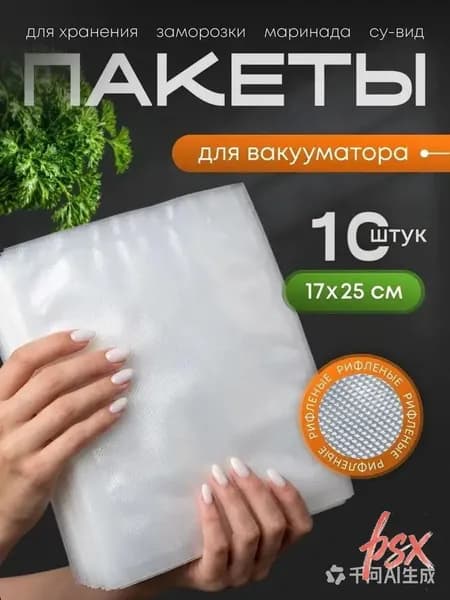 Пакеты для вакууматора рифленые, для хранения и заморозки продуктов, прозрачные 17х25; 10 штук