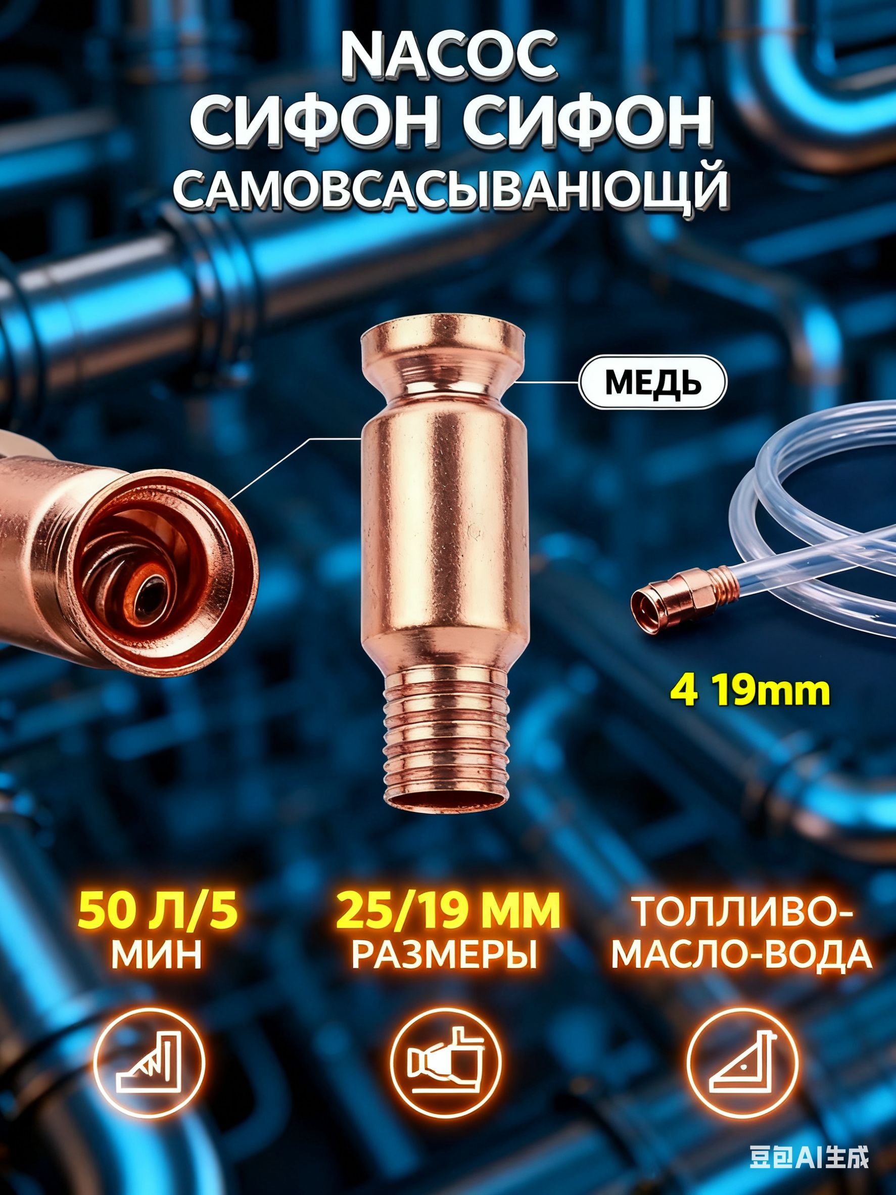 GEALFIS Самовсасывающий насос 19 мм для перекачки топлива и воды быстрый сифон для авто лодки и аквариума