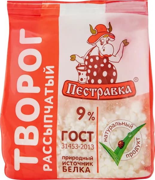 Творог ПЕСТРАВКА 9%, без змж, 300г