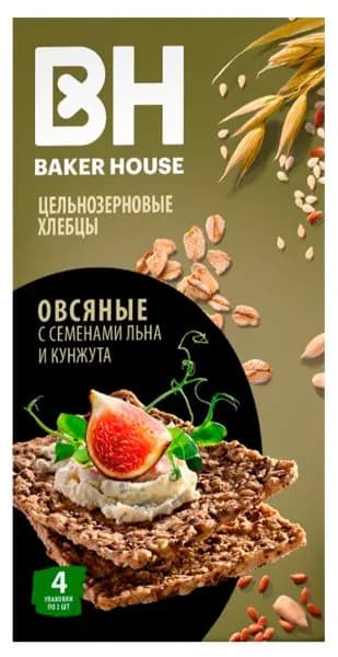 Хлебцы овсяные цельнозерновые Бейкер Хаус Скандинавские лен кунжут Раменский кор, 180 г