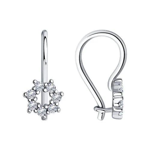Серьги детские из серебра с фианитами / французский замок / длина 1,5 см