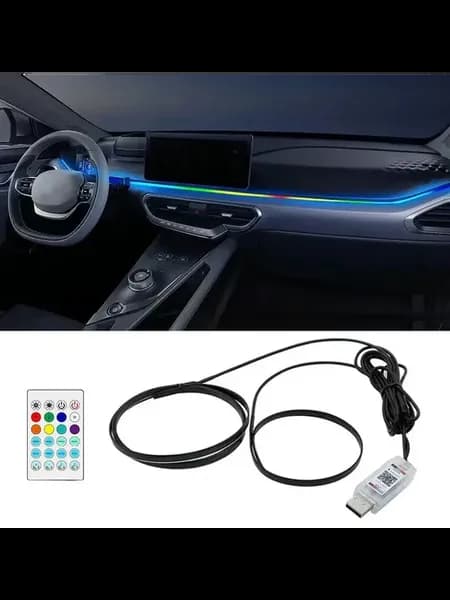 RGB LED-подсветка в салон авто, 64 цвета, 110 см, с пультом