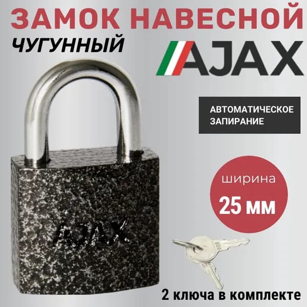 Замок навесной 25мм для двери, ворот, шкафчика, калитки, чугунный с 2 ключами Ajax (Аякс) навесной PD-0125