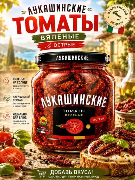 Лукашинские томаты вяленые острые в оливковом масле 250г, итальянский рецепт