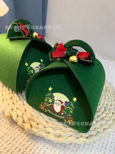 Подарочная коробка из войлока для яблок, темно-зеленая, модель 4, с бантом