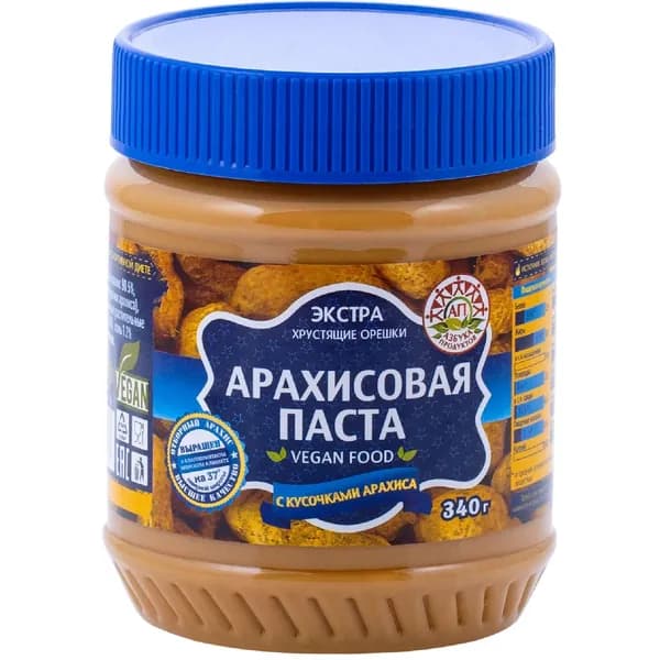 Паста арахисовая Азбука Продуктов Экстра с кусочками, 340г, 2 шт.