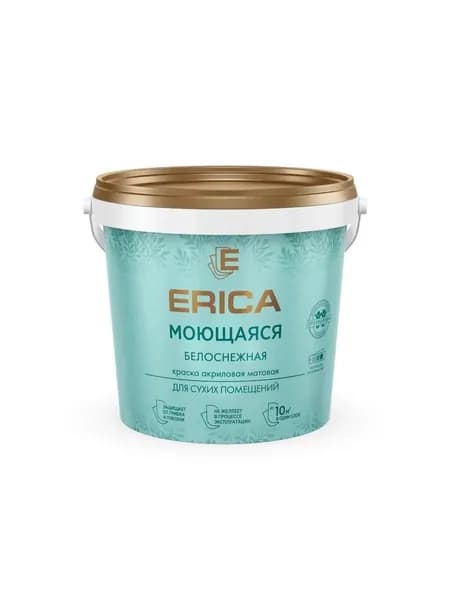 Erica, Краска воднодисперсионная, акриловая, моющаяся, матовая, белая, 1.4 кг