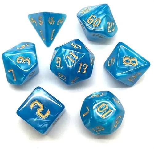 Кубики ДнД (7 шт) / Дайсы для DnD / Dungeons & Dragons / RPG / Сине-Зеленые