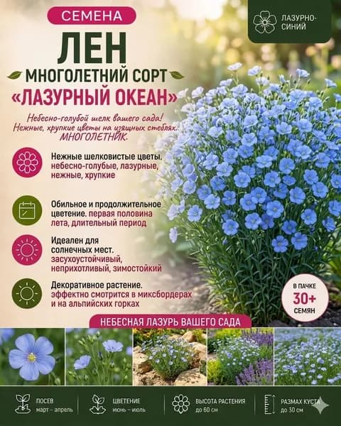 Лен Лазурный Океан, многолетний, декоративный, семена