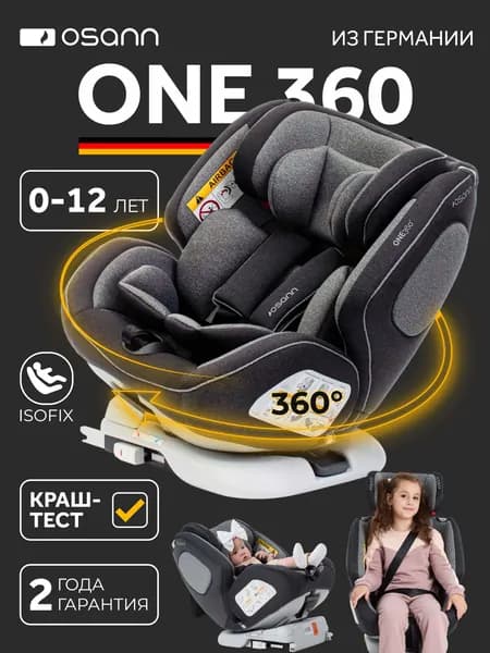 Автокресло детское Osann One360 Universe Grey от 0 до 36 кг, c isofix и якорным ремнем, группа 0+/1/2/3 до 12 лет