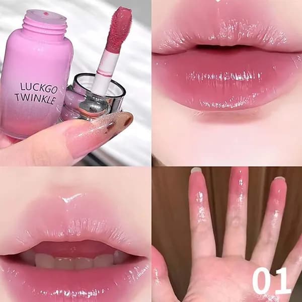 Глянцевый блеск для губ LUCKGO TWINKLE с эффектом мокрых губ, вишнёвый с нюдовым градиентом и микроблёстками