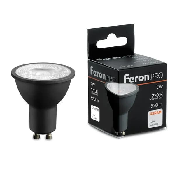 Лампа светодиодная LB-1607 GU10 7W 175-265V 2700K в черном корпусе Feron.PRO 48954