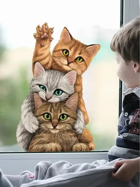 Наклейки на окна двухсторонние статические Коты