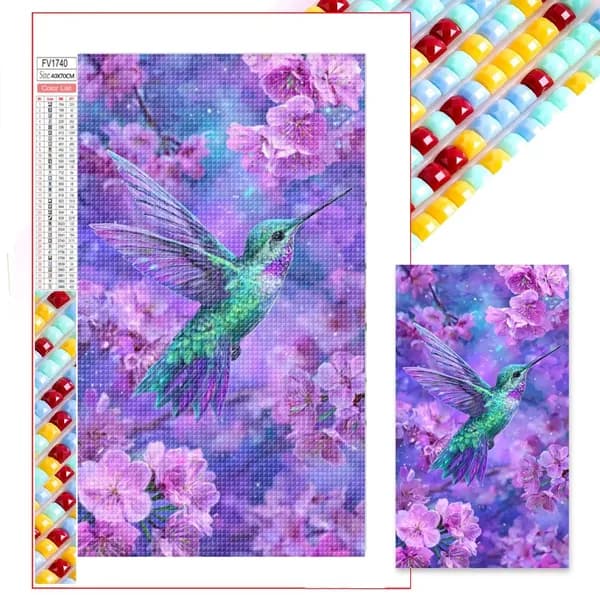 Полностью инкрустированная картина с колибри, 40x70 см, квадратные стразы
