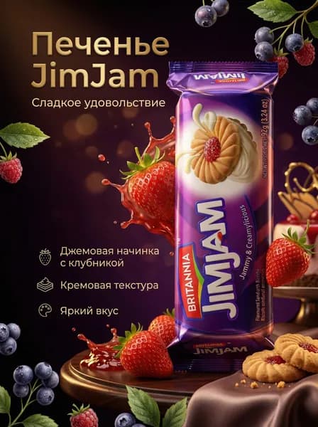 BRITANNIA JIMJAM/Печенье ДЖИМ ДЖЕМ ПОПС 92г