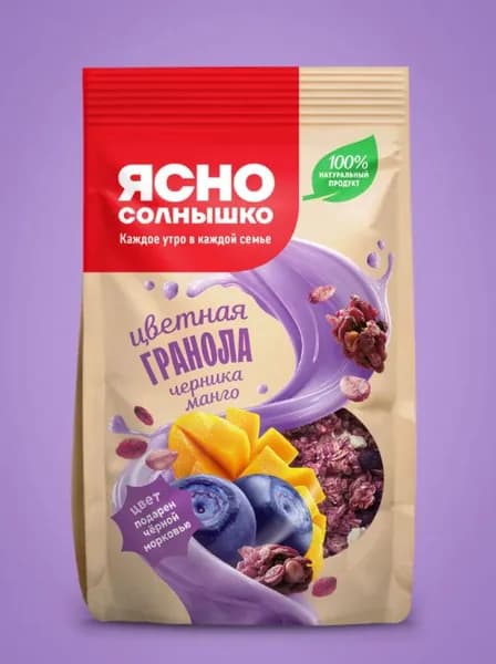 Гранола хрустящая запеченная с Манго и черникой "Ясно Солнышко" , 250 г