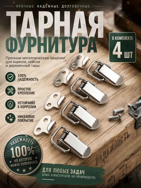 Замок-защелка для ящиков и шкатулок типа "лягушка" W-518, никелированная сталь, набор 4 шт., миниатюрная мебельная фурнитура для боксов, кейсов и сувенирной продукции